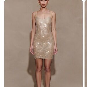 Jasmyn hot fix mini dress with mesh back- nude